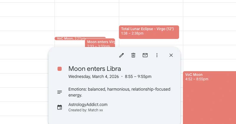 Moon enters Libra calendar event