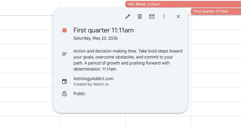 First quarter moon calendar event
